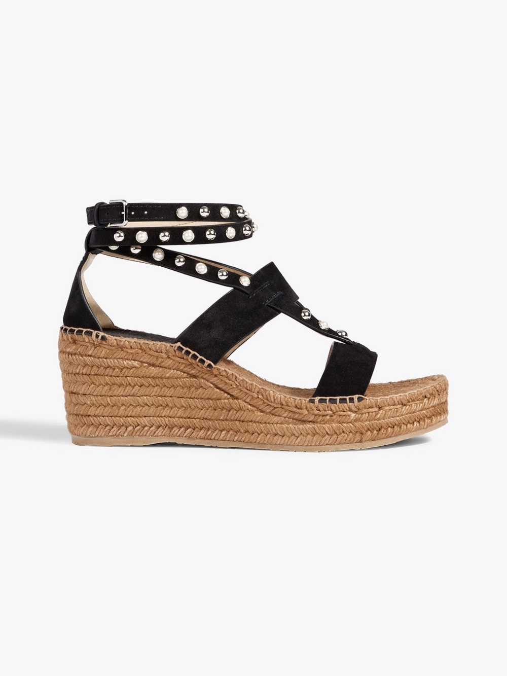 JIMMY CHOO Danica Black 110 Studded Leather Espadrille Wedge Sandals - Picture 2 of 8